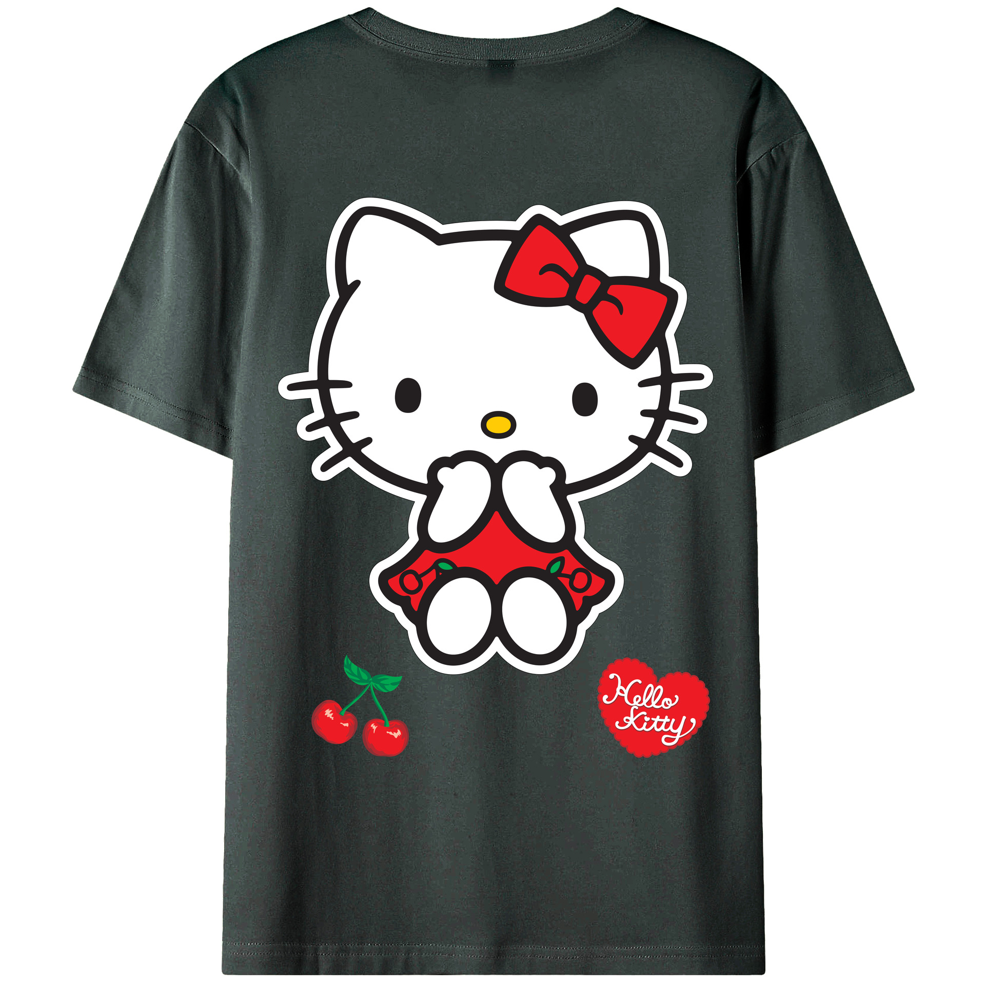 （画像用） Hello Kitty ハローキティ 綿100％ メンズ半袖Tシャツ（バックプリント） 通気性